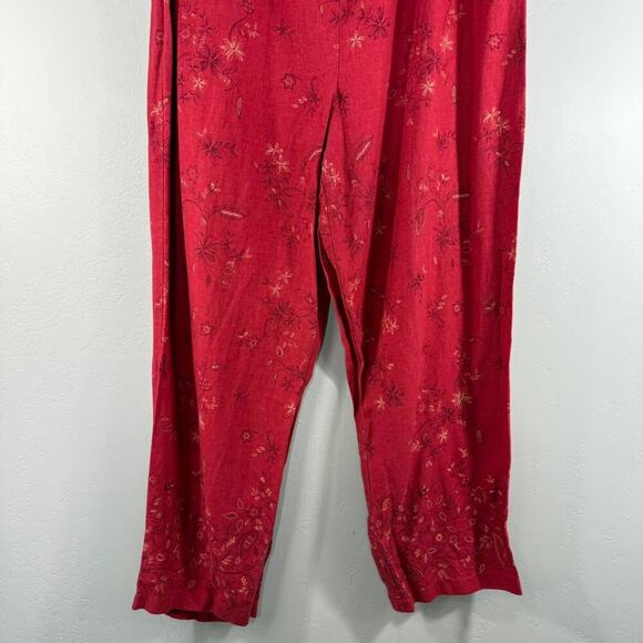 Coldwater Creek Red Linen Wide Leg Pants - Women's XL - Floral Cottagecore Boho - Picture 4 of 8